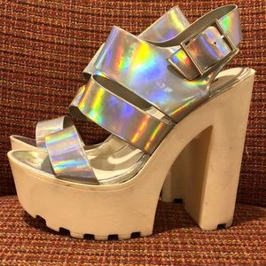 Metallic/Holographic Platform Heels